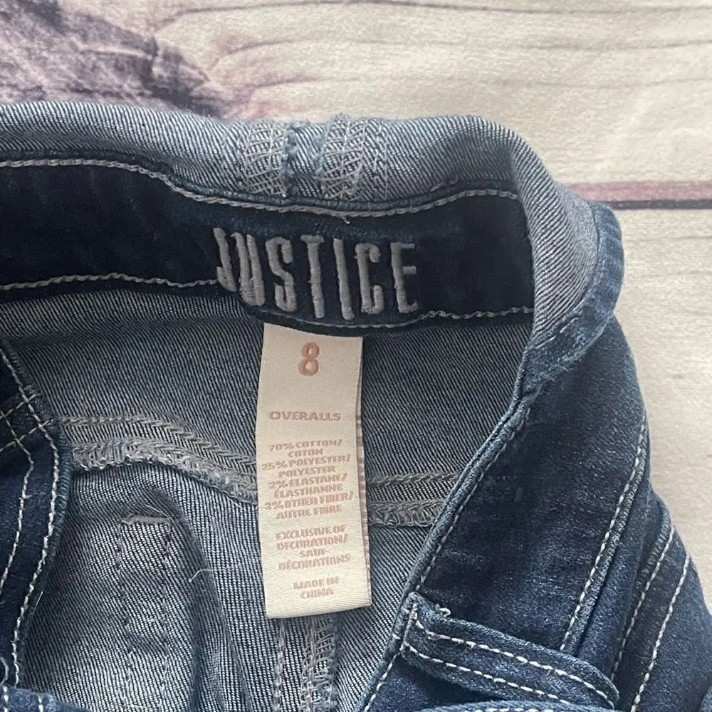 Justice Girls Overalls Size 8 Adjustable Flip Sequins Distressed Cuffed Hem Fall